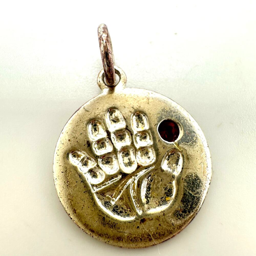 Thailand 925 sterling silver July red birthstone handprint charm pendant